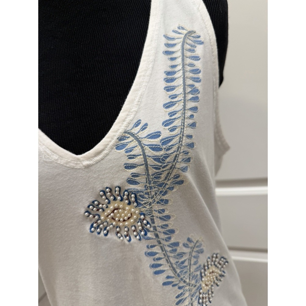 DA-NANG Surplus White Beaded Embroidered Tank Top Women Size Large Vtg - Picture 2 of 5